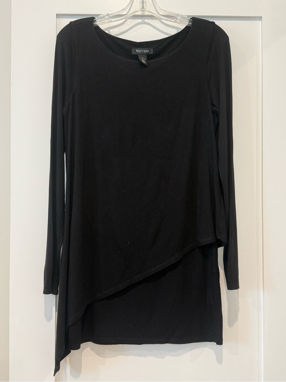White House Black Market Black Asymmetrical Long-Sleeve Tunic Dress